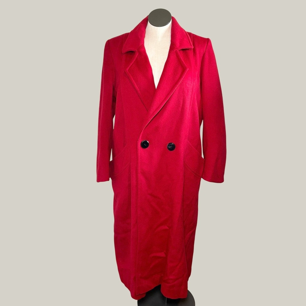 Concept Red Wool Overcoat XL Double Breasted Long Trench Coat Dark Academia Bold